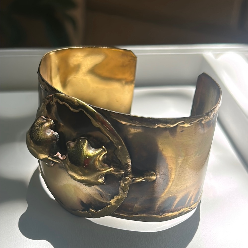 Artisan’s Brass Wide Gold Statement Cuff Bracelet - image 3
